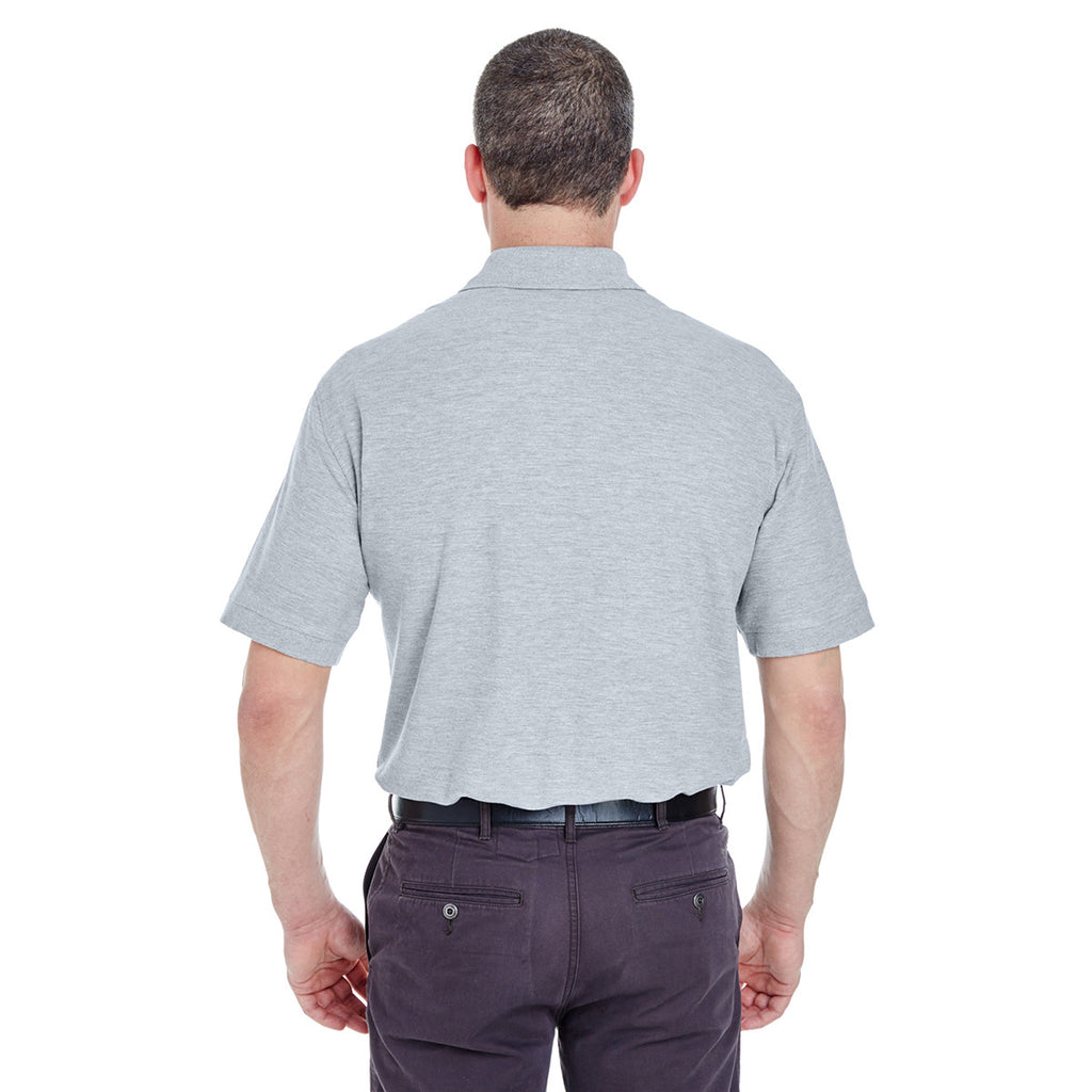 UltraClub Men's Heather Grey Whisper Pique Polo with Pocket