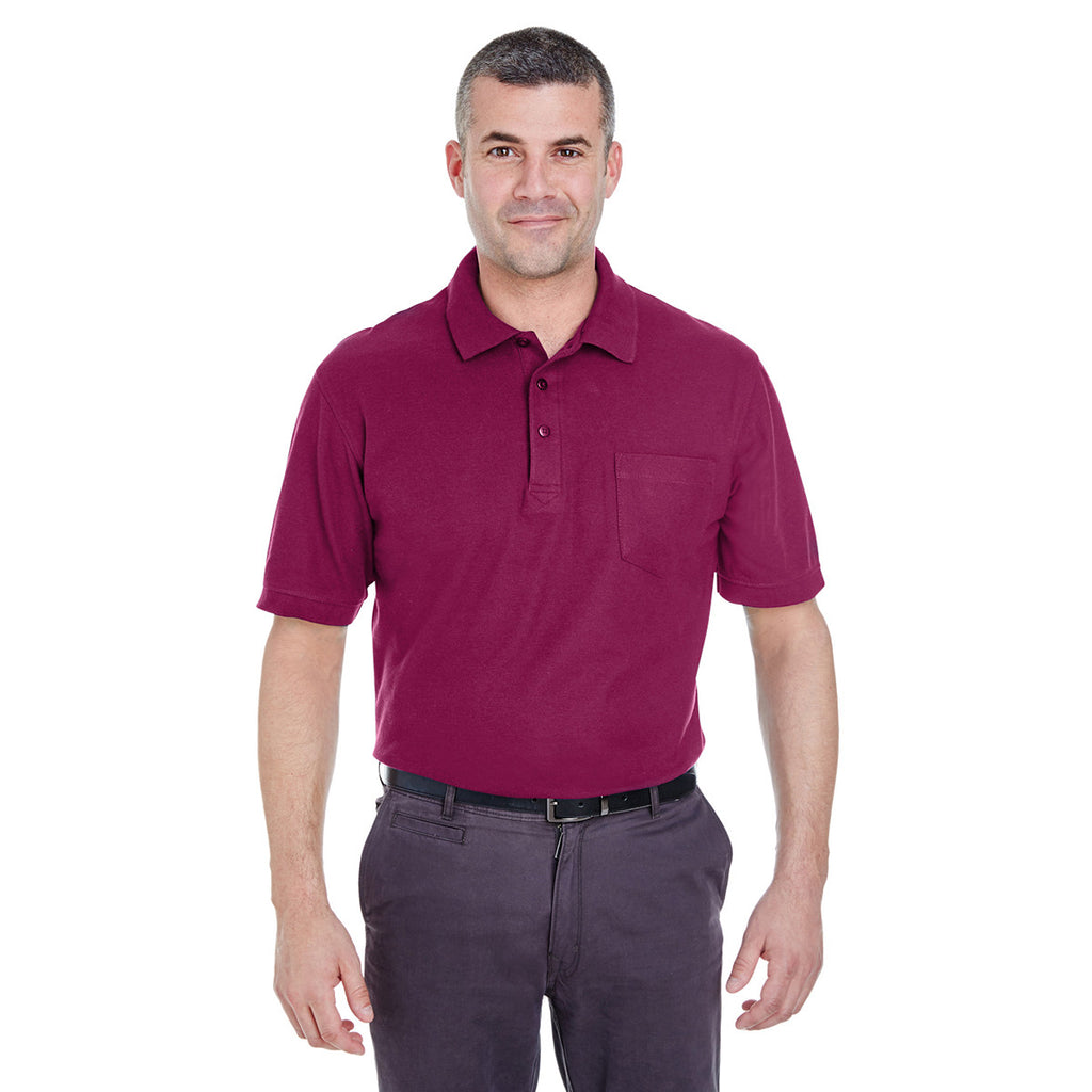 UltraClub Men's Wine Whisper Pique Polo with Pocket