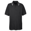 UltraClub Men's Black/White Short-Sleeve Whisper Pique Polo with Tipped Collar and Cuffs