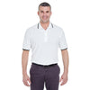 UltraClub Men's White/Black Short-Sleeve Whisper Pique Polo with Tipped Collar and Cuffs