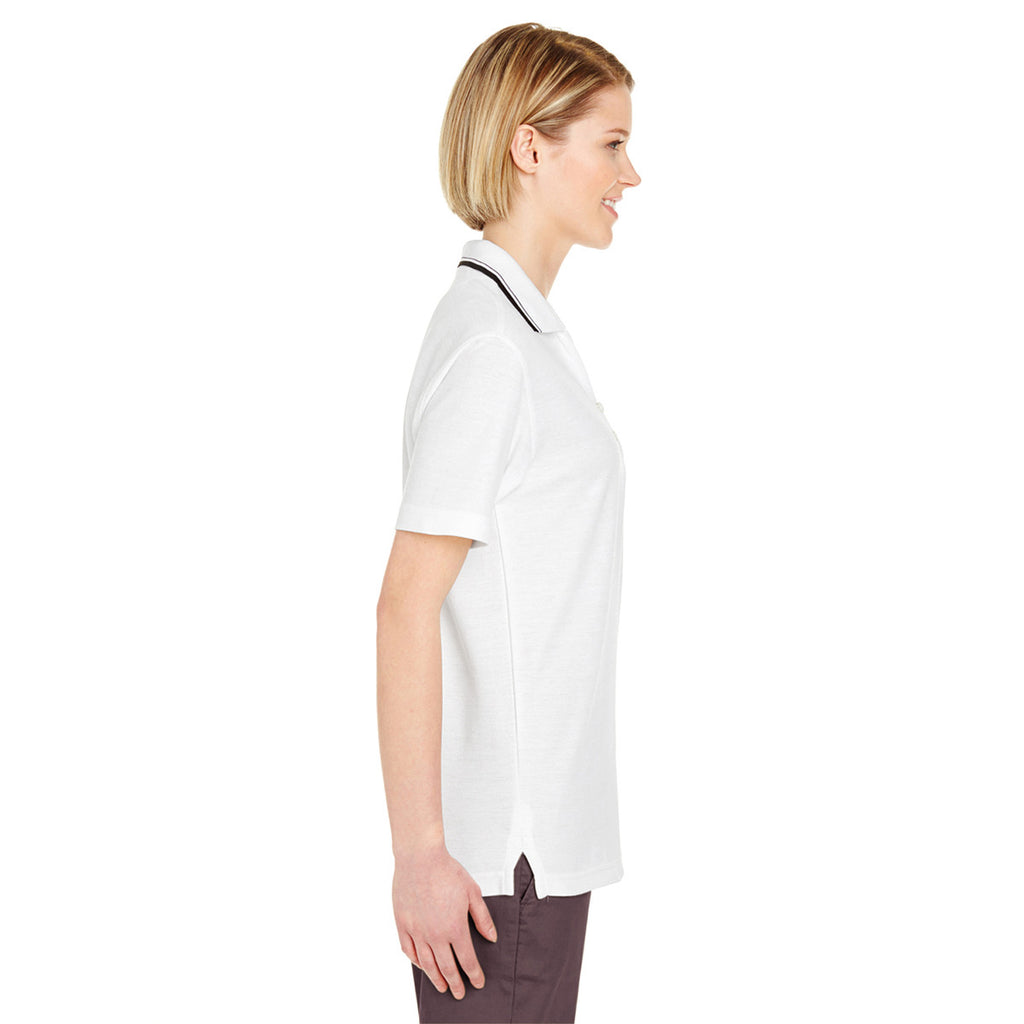 UltraClub Women's White/Black Short-Sleeve Whisper Pique Polo with Tipped Collar