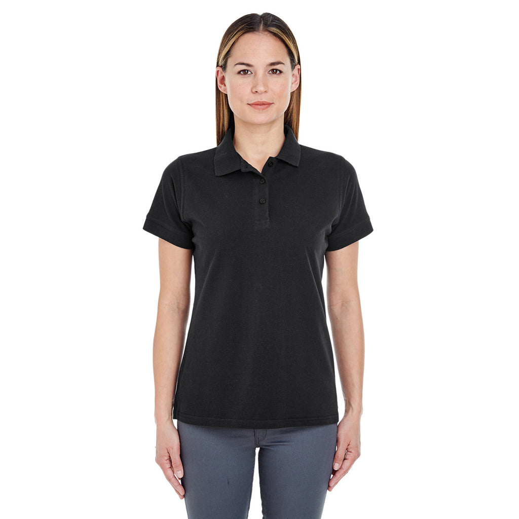 UltraClub Women's Black Basic Pique Polo