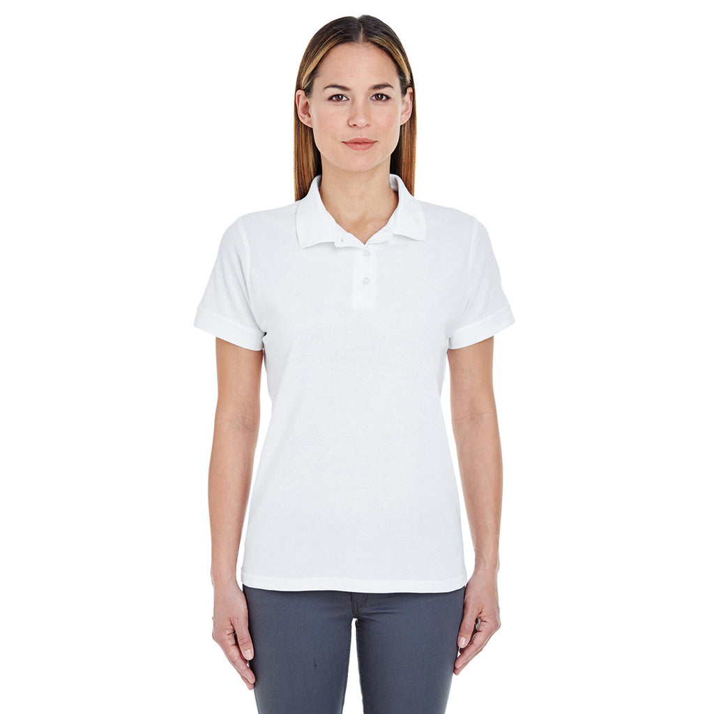 UltraClub Women's White Basic Pique Polo