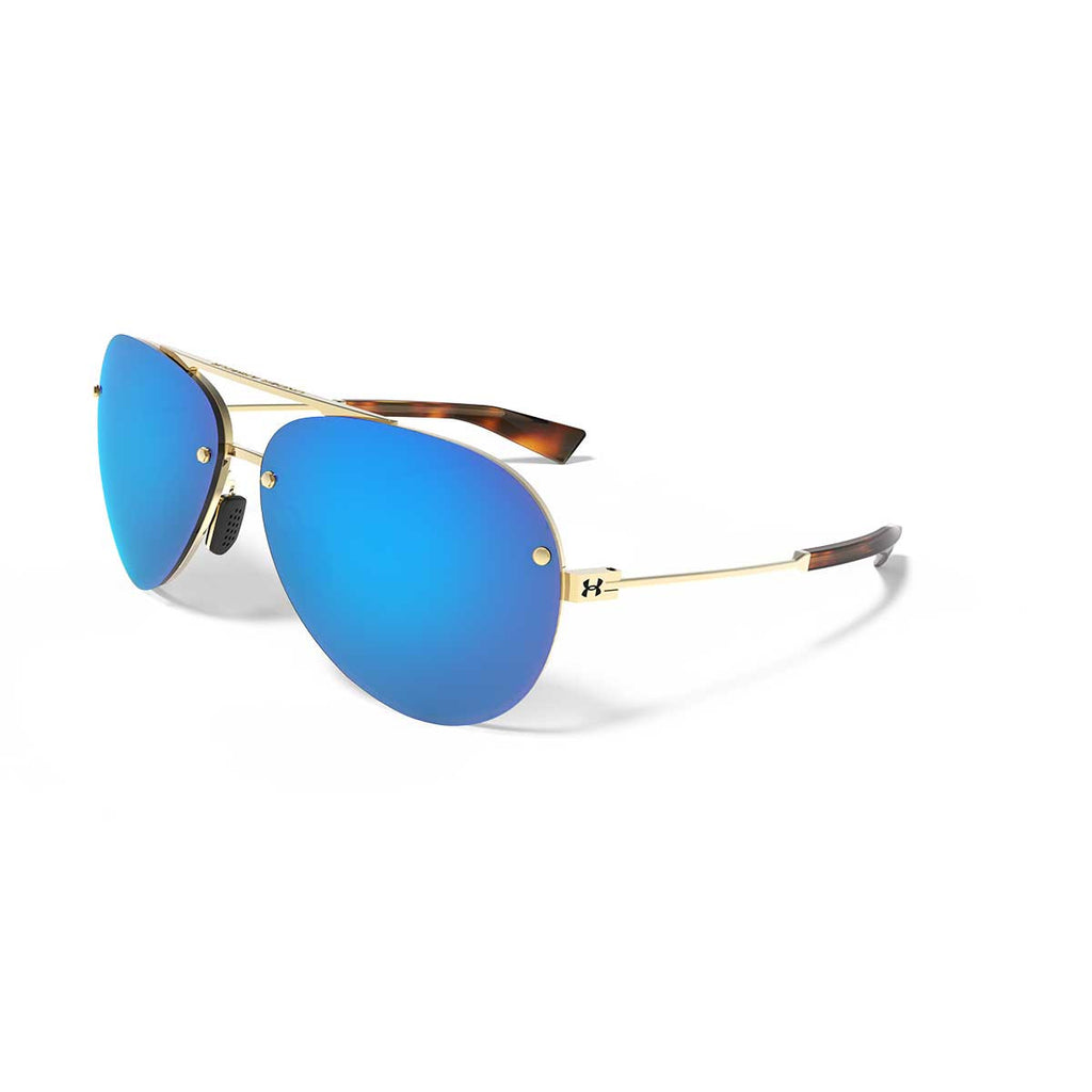 Under Armour Shiny Gold UA Doubledown With Blue Mirror Lens