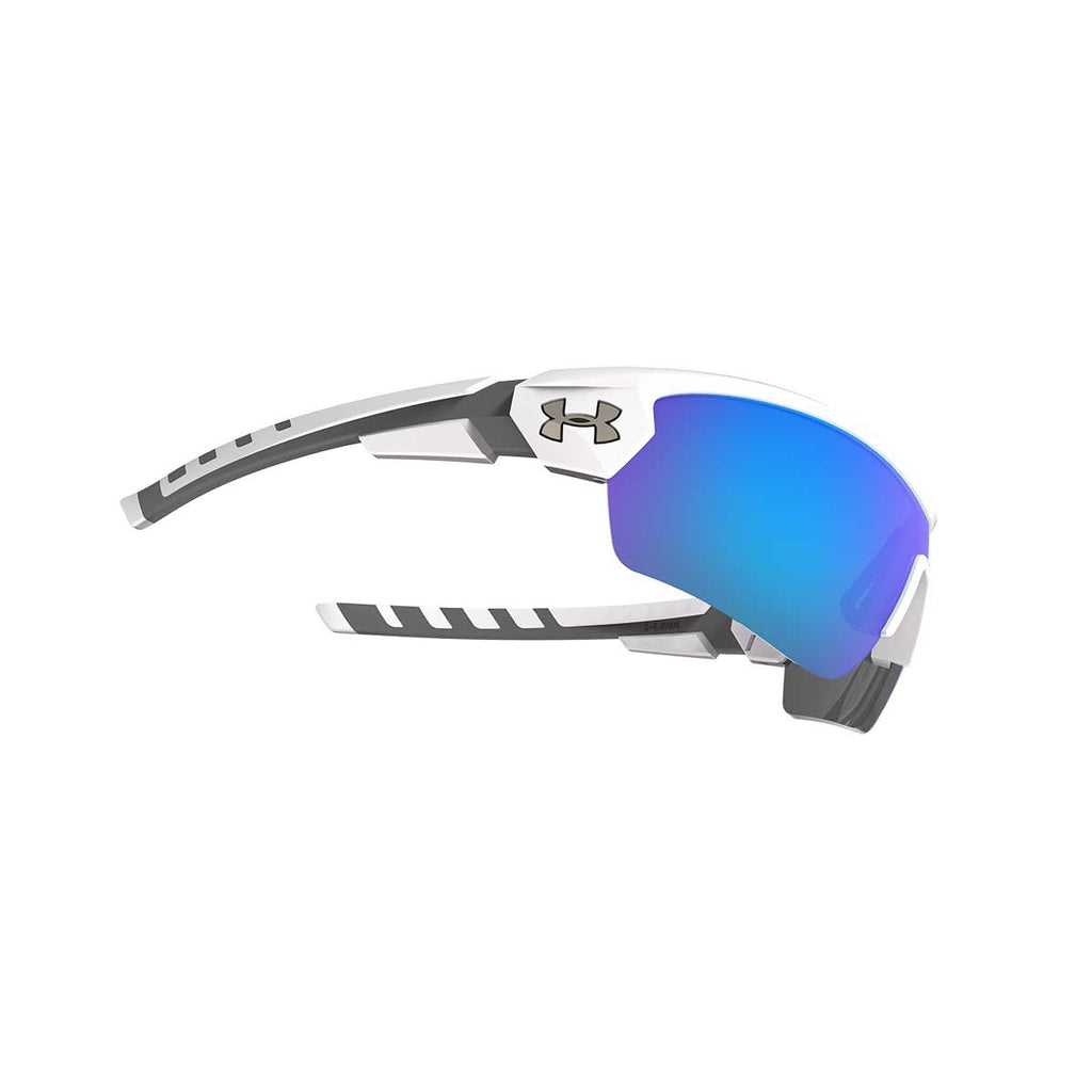 Under Armour Satin White UA Rival With Blue Mirror Lens