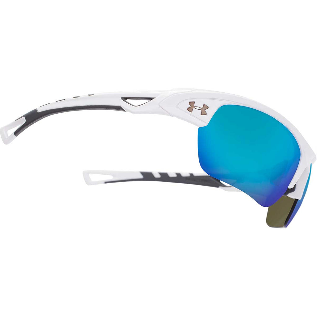 Under Armour Shiny White UA Octane With Blue Mirror Lens