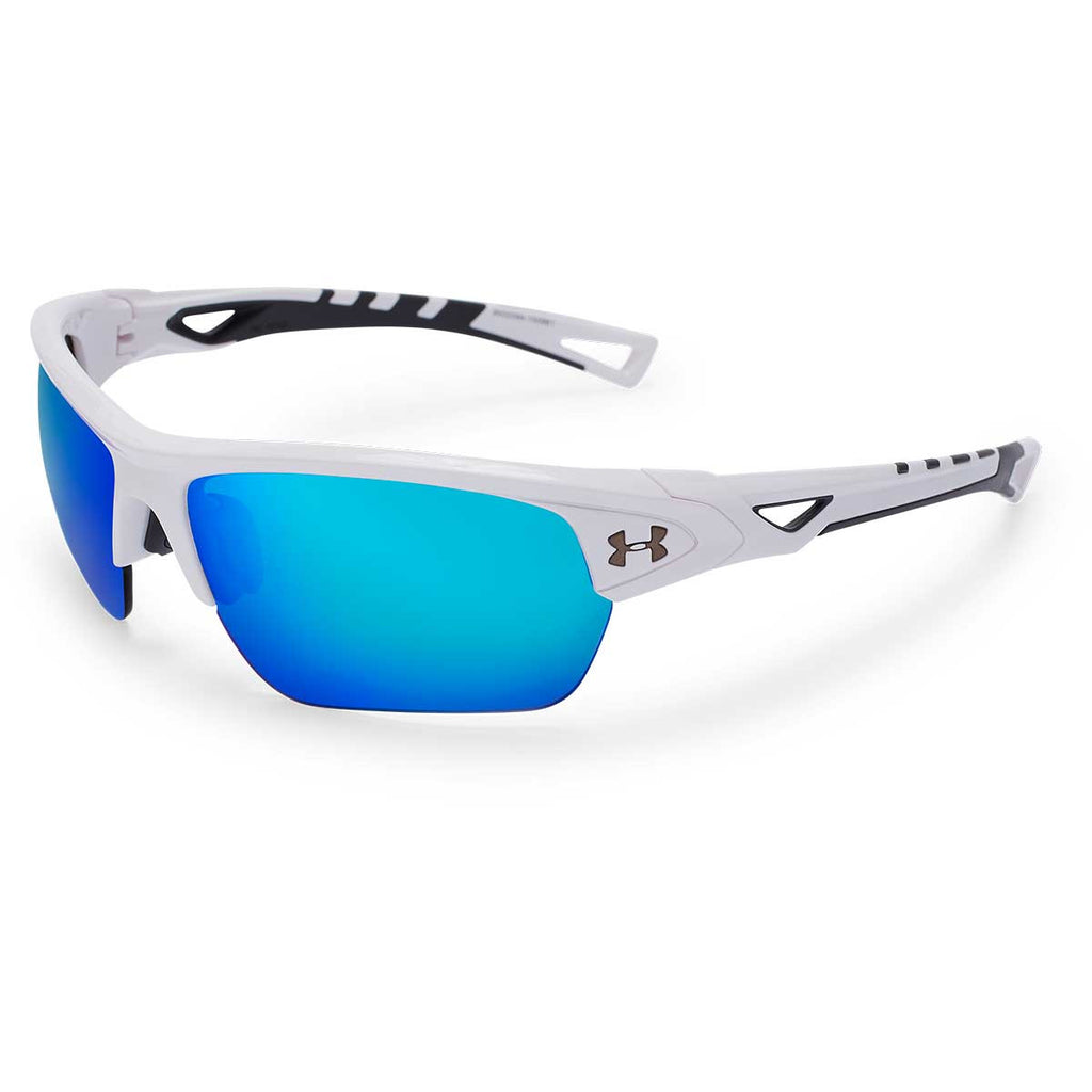 Under Armour Shiny White UA Octane With Blue Mirror Lens