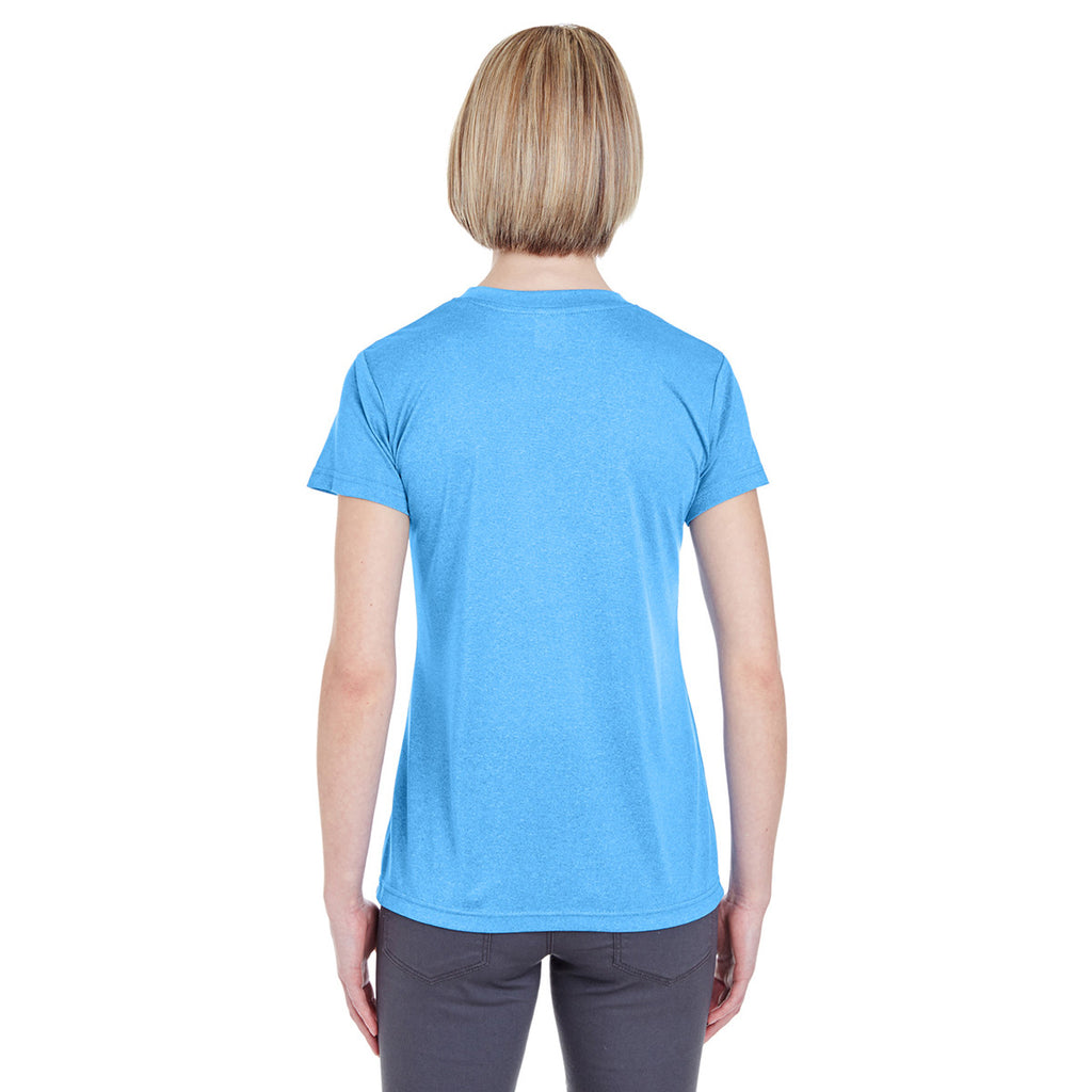 UltraClub Women's Columbia Blue Heather Cool & Dry Heathered Performance T-Shirt