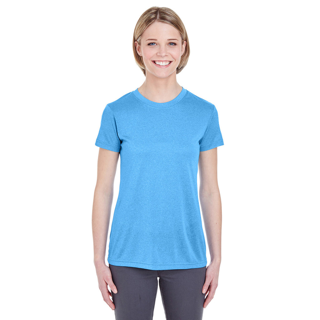 UltraClub Women's Columbia Blue Heather Cool & Dry Heathered Performance T-Shirt