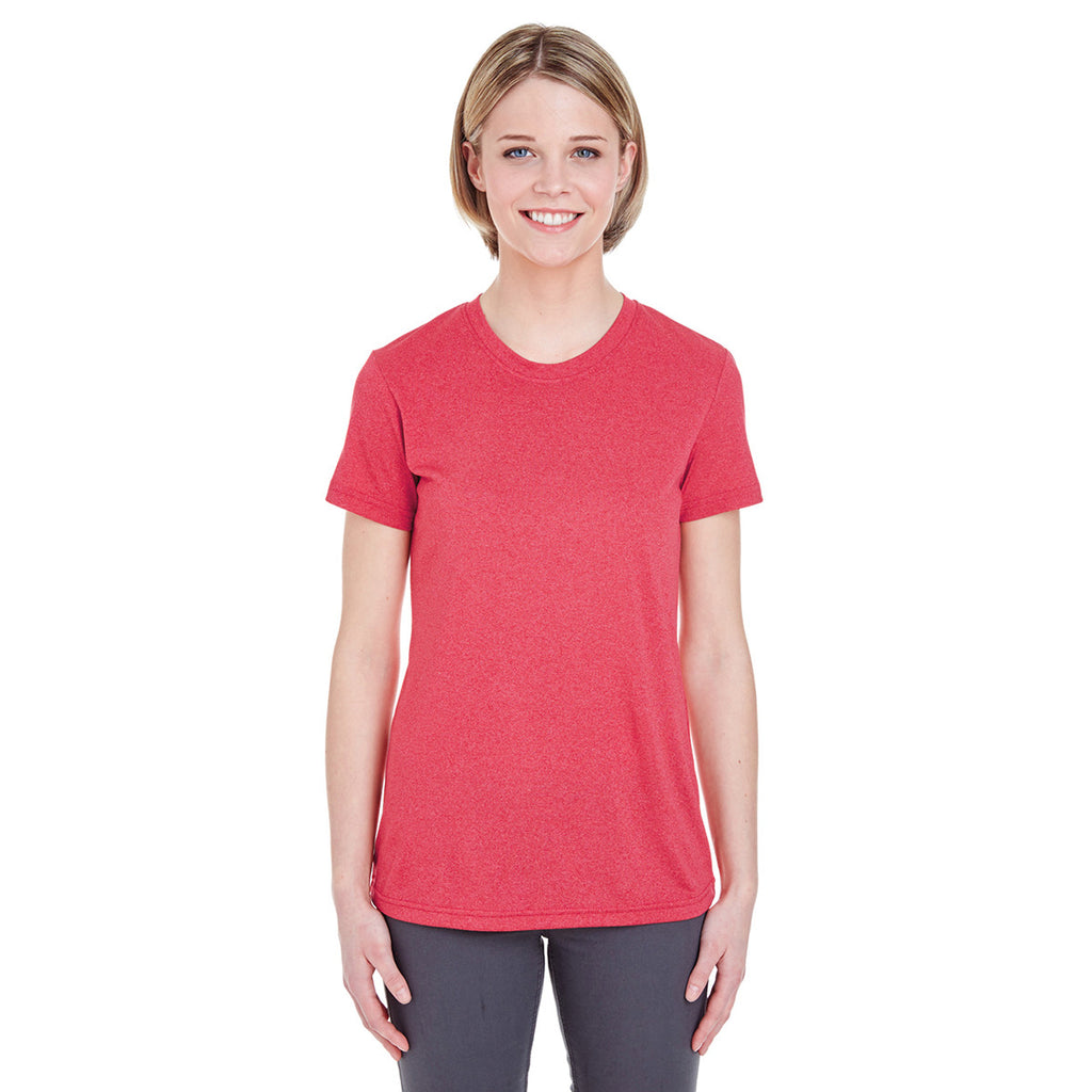 UltraClub Women's Red Heather Cool & Dry Heathered Performance T-Shirt