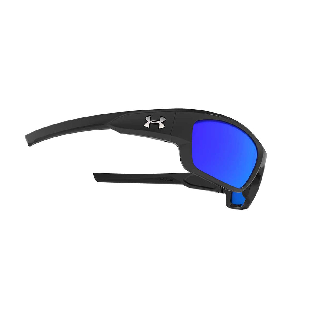 Under Armour Shiny Black UA Force Storm Polarized With Grey/Blue Mirror Lens