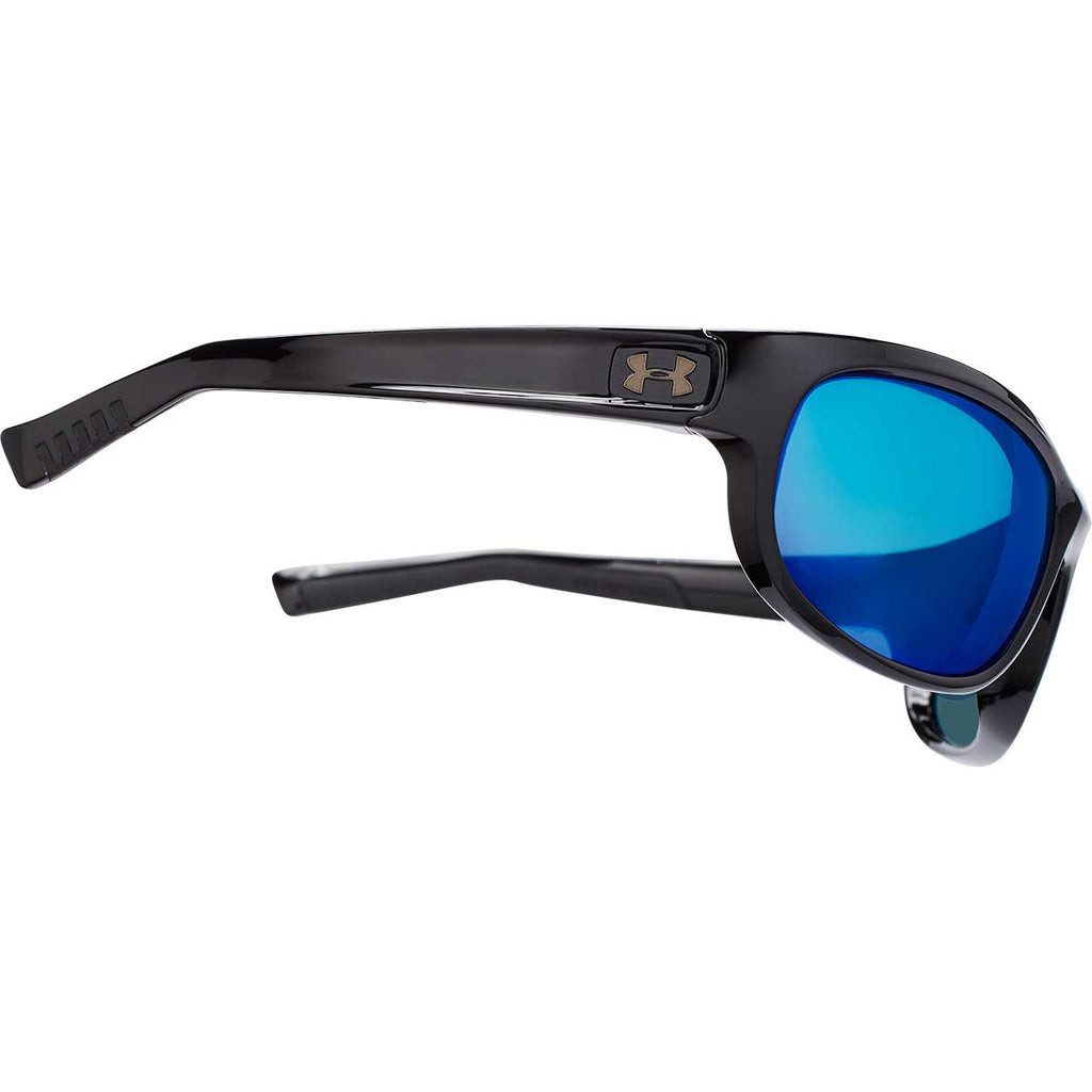 Under Armour Shiny Black UA Capture Storm Polarized With Grey/Blue Mirror Lens