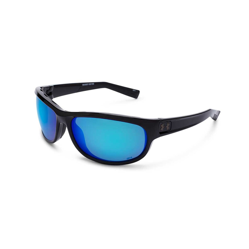 Under Armour Shiny Black UA Capture Storm Polarized With Grey/Blue Mirror Lens