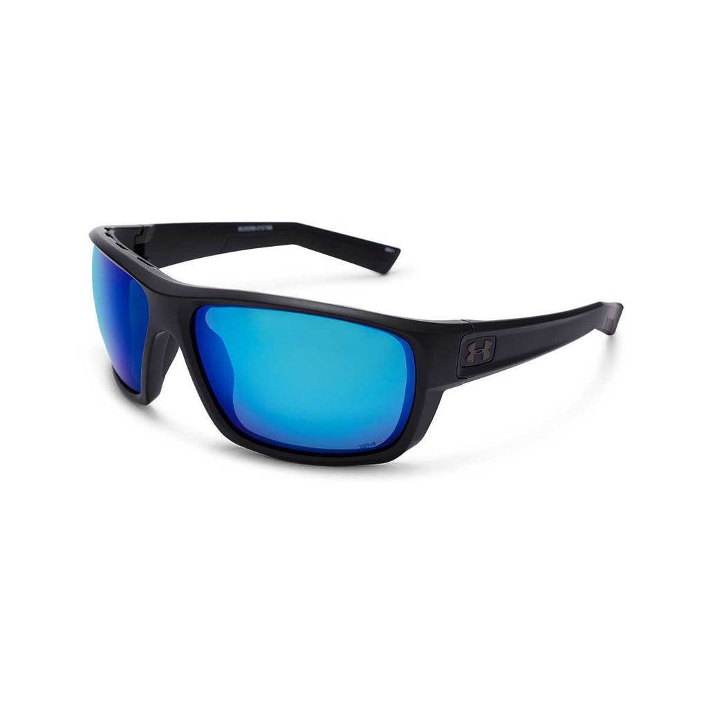 Under Armour Satin Black UA Launch Storm Polarized with Grey/Blue Mirror Lens