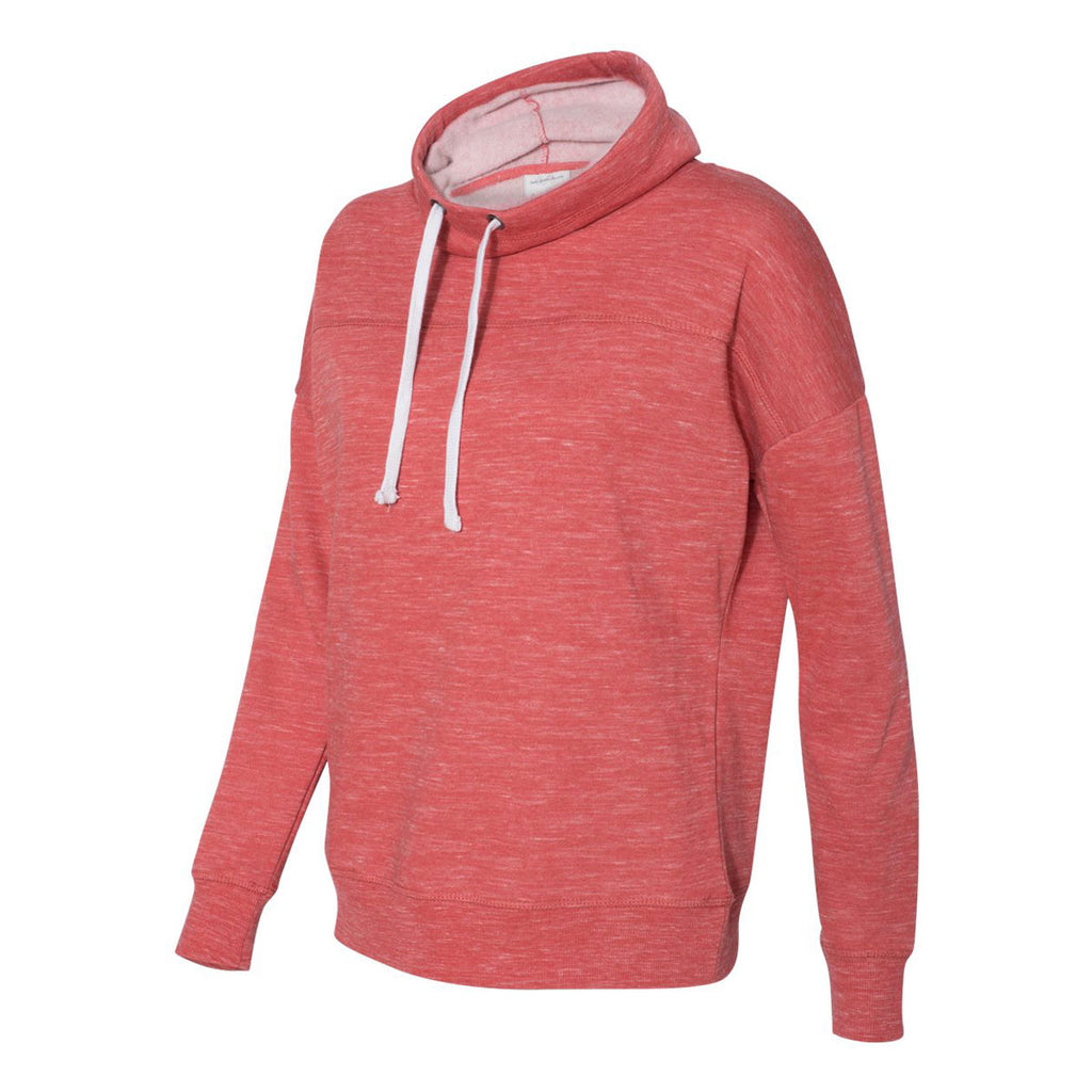 J. America Women's Red Melange Fleece Cowlneck Pullover