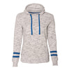 J. America Women's White/Royal Melange Fleece Striped Sleeve Hooded Pullover