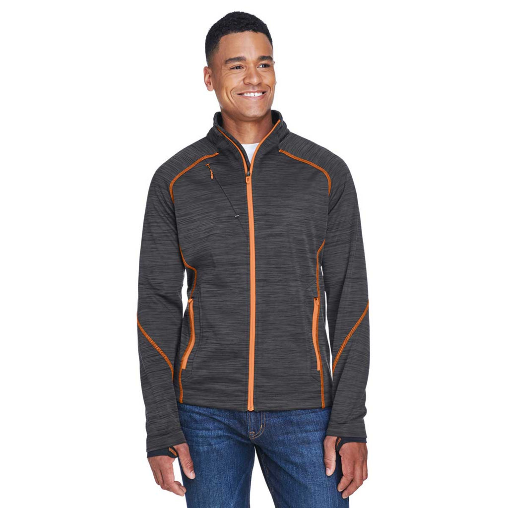 North End Men's Carbon/Orange Soda Flux Melange Bonded Fleece Jacket