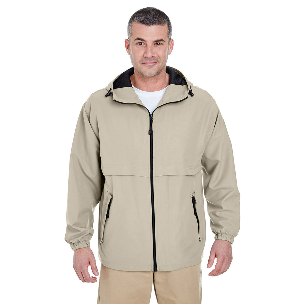 UltraClub Men's Driftwood Microfiber Full-Zip Hooded Jacket