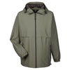 UltraClub Men's Olive Microfiber Full-Zip Hooded Jacket