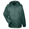 UltraClub Men's Forest Green Quarter-Zip Hooded Pullover Pack-Away Jacket