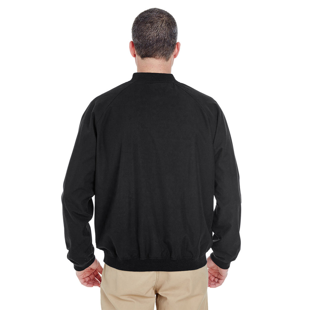 UltraClub Men's Black/Black Long-Sleeve Microfiber Crossover V-Neck Windshirt