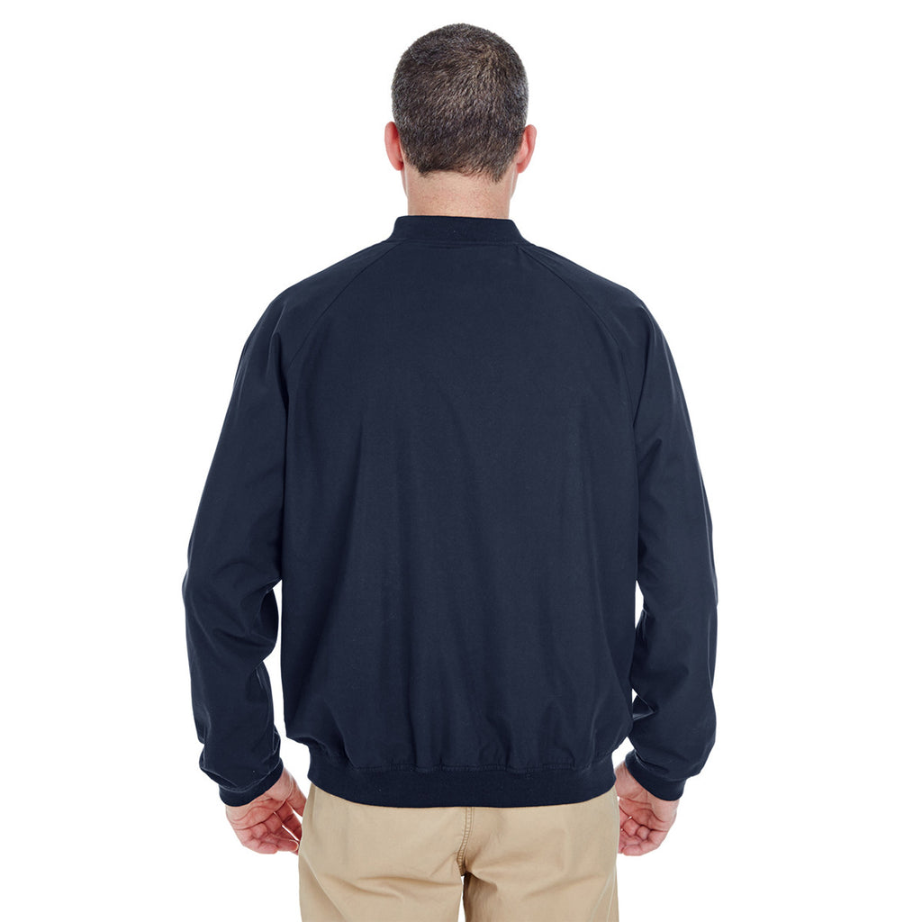 UltraClub Men's Navy/Navy Long-Sleeve Microfiber Crossover V-Neck Windshirt