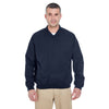 UltraClub Men's Navy/Navy Long-Sleeve Microfiber Crossover V-Neck Windshirt