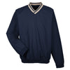 UltraClub Men's Navy/Tan Long-Sleeve Microfiber Crossover V-Neck Windshirt