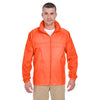 UltraClub Men's Bright Orange Full-Zip Hooded Pack-Away Jacket