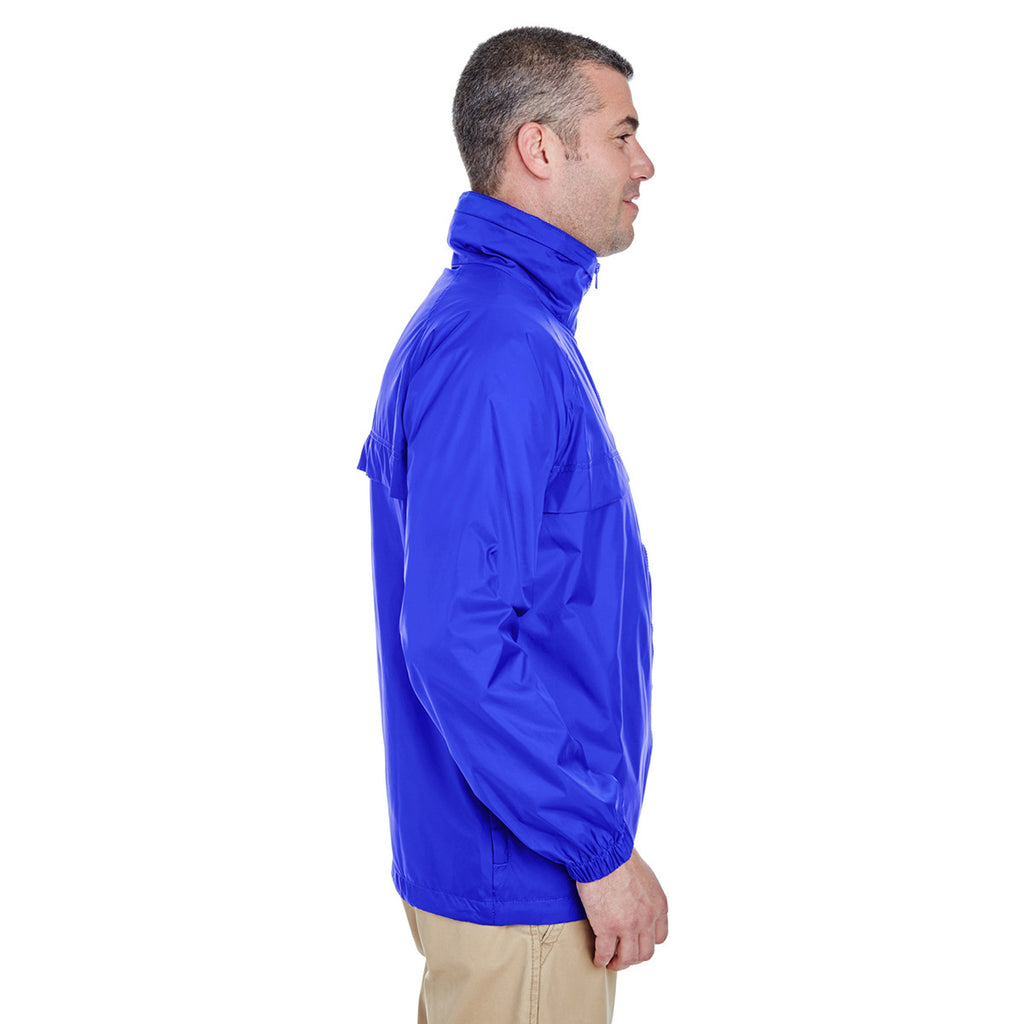 UltraClub Men's Royal Full-Zip Hooded Pack-Away Jacket