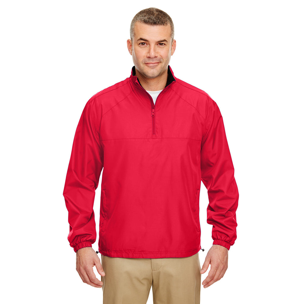 UltraClub Men's Red Micro-Poly Quarter-Zip Windshirt