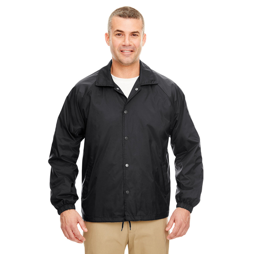 UltraClub Men's Black Nylon Coaches' Jacket