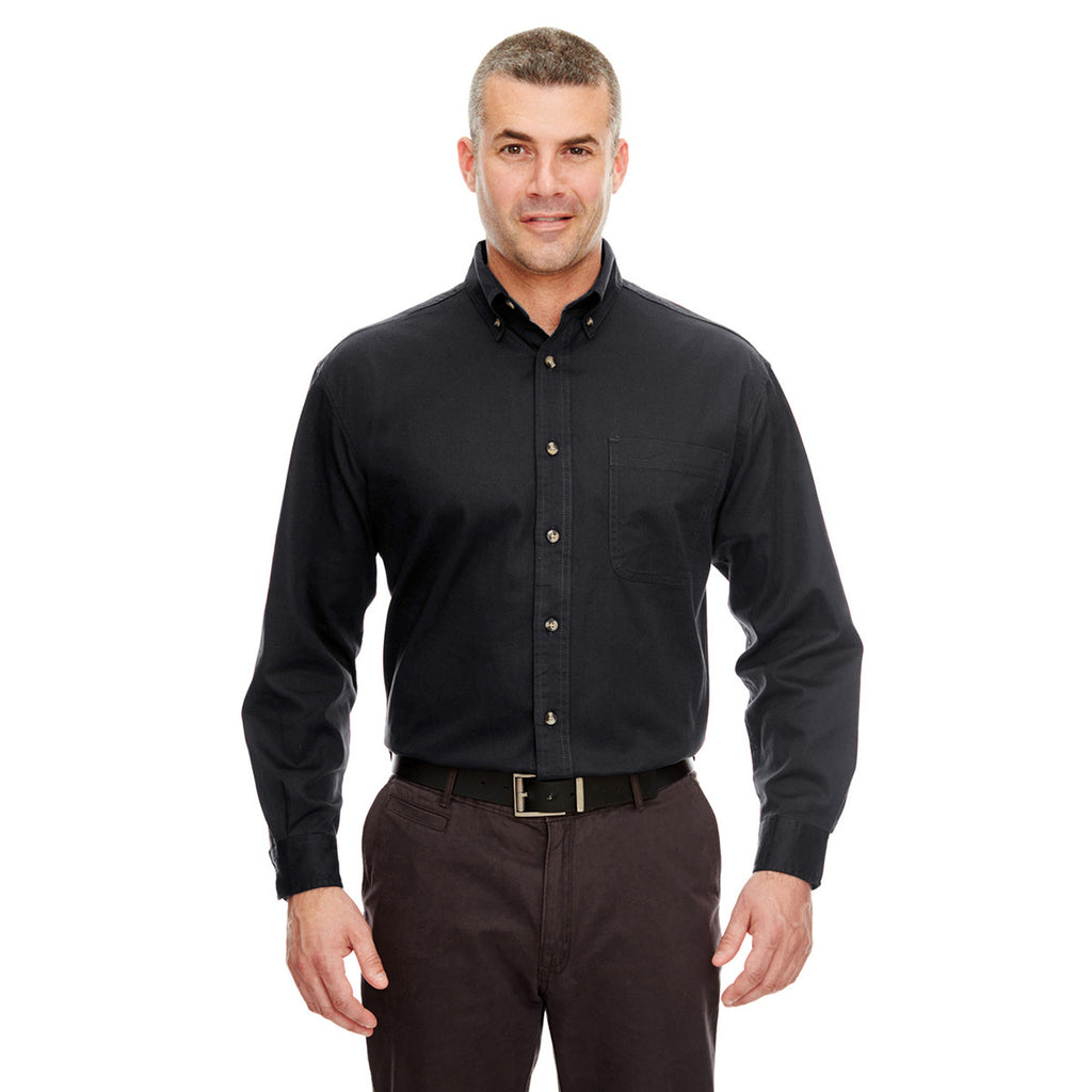 UltraClub Men's Black Cypress Long-Sleeve Twill with Pocket