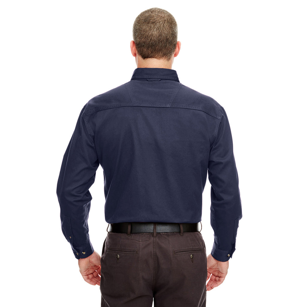 UltraClub Men's Navy Cypress Long-Sleeve Twill with Pocket