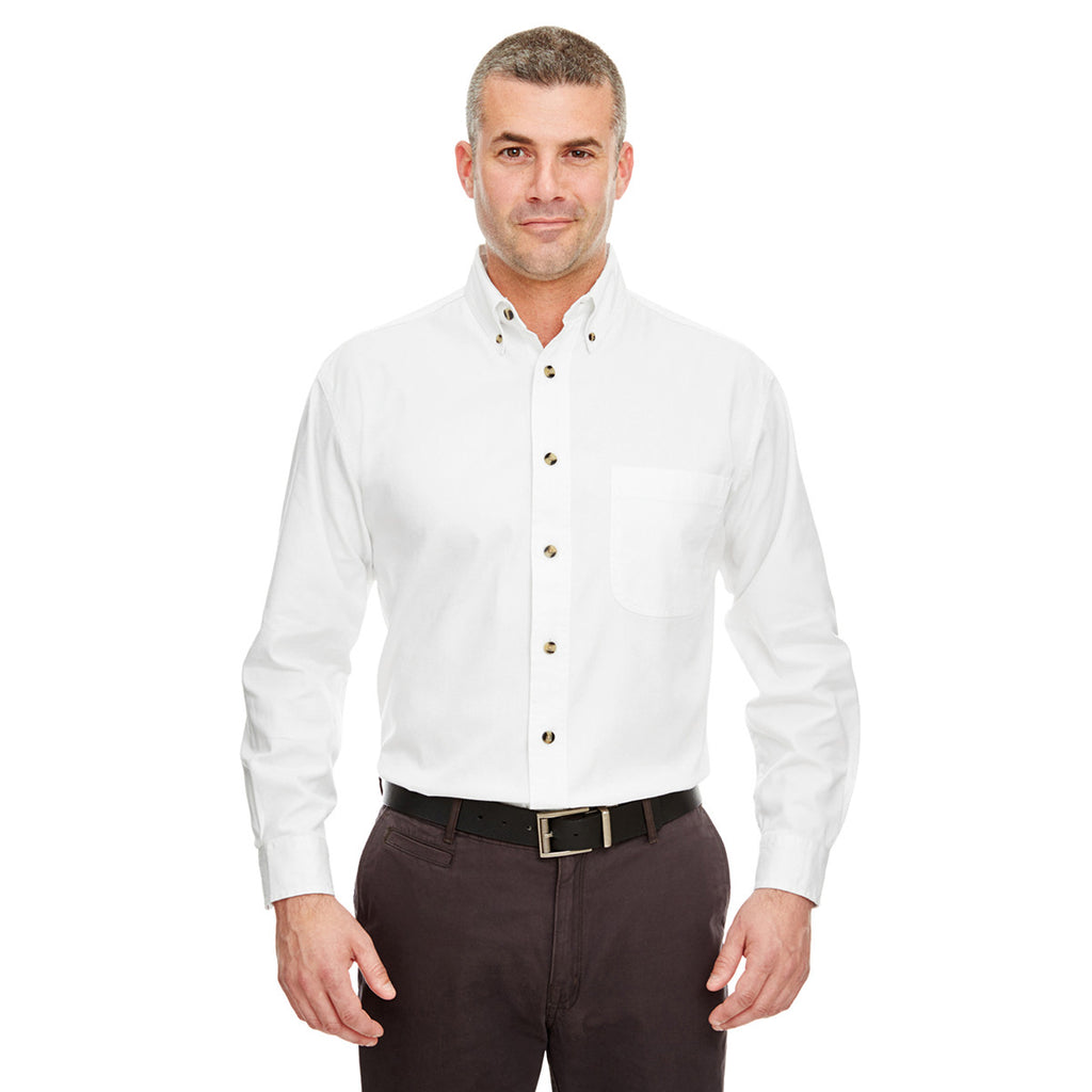 UltraClub Men's White Cypress Long-Sleeve Twill with Pocket