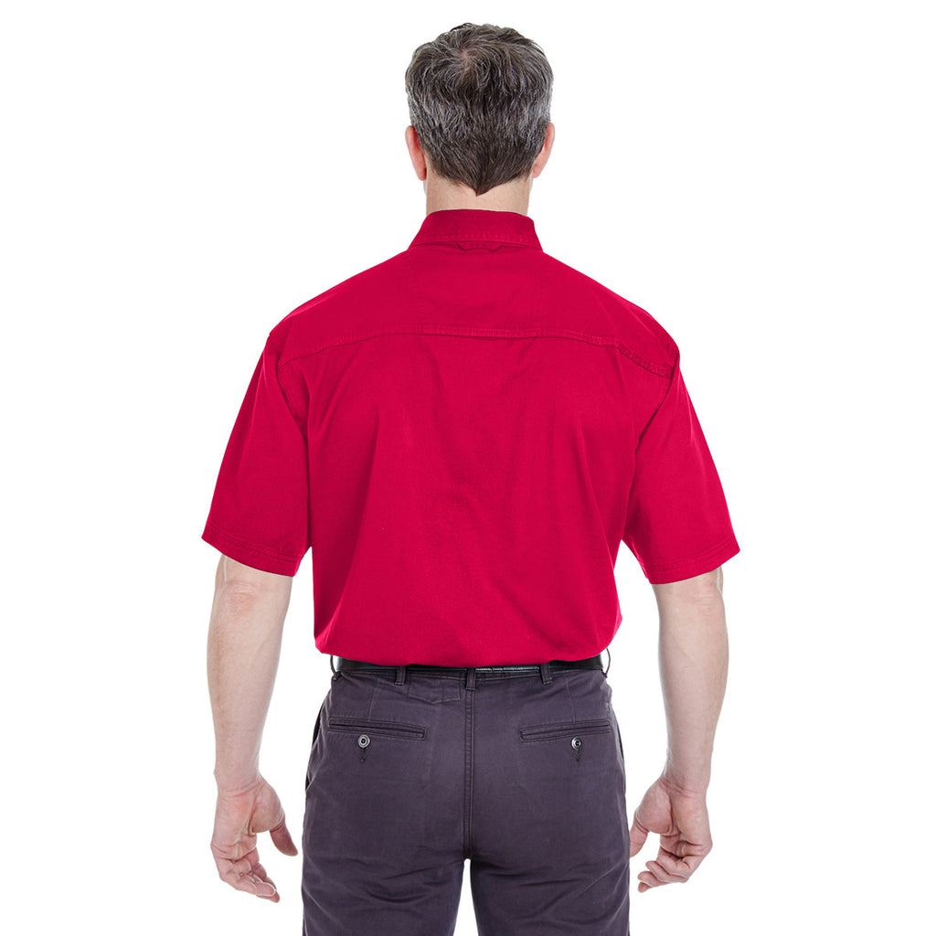 UltraClub Men's Red Short-Sleeve Cypress Twill with Pocket