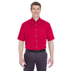 UltraClub Men's Red Short-Sleeve Cypress Twill with Pocket