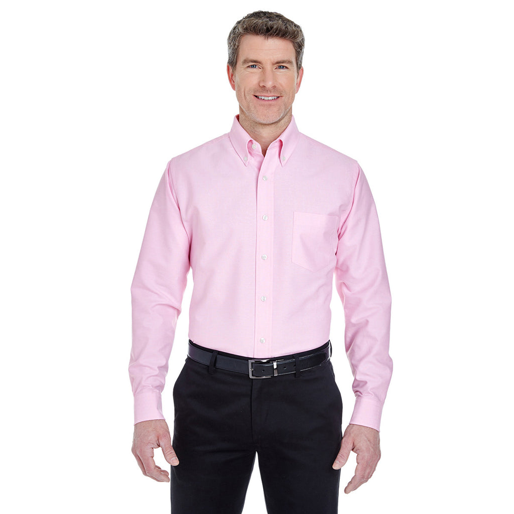 UltraClub Men's Pink Classic Wrinkle-Resistant Long-Sleeve Oxford