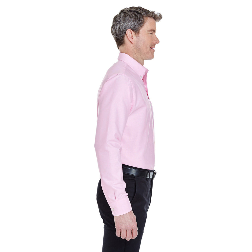 UltraClub Men's Pink Classic Wrinkle-Resistant Long-Sleeve Oxford