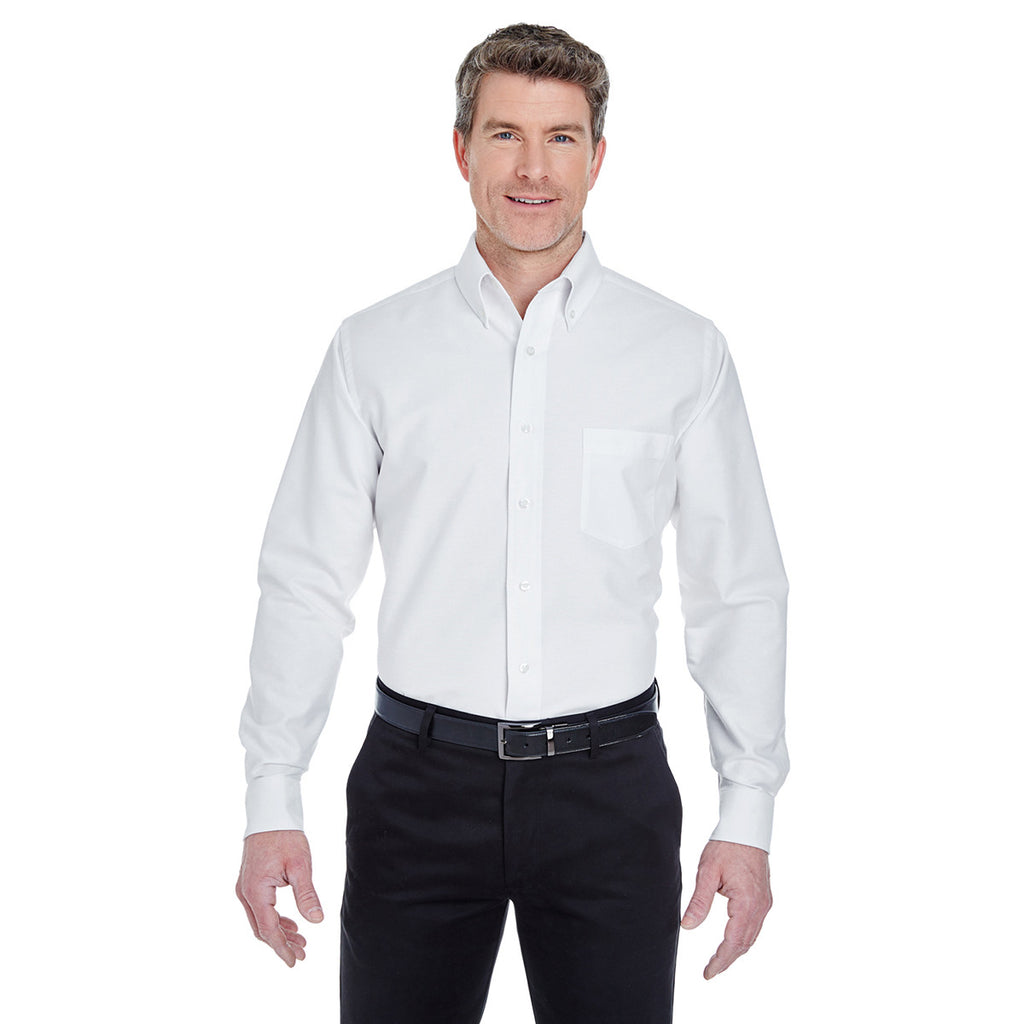 UltraClub Men's White Classic Wrinkle-Resistant Long-Sleeve Oxford