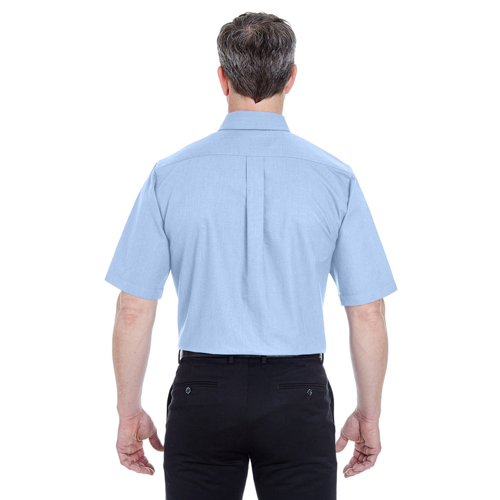 UltraClub Men's Light Blue Classic Wrinkle-Resistant Short-Sleeve Oxford