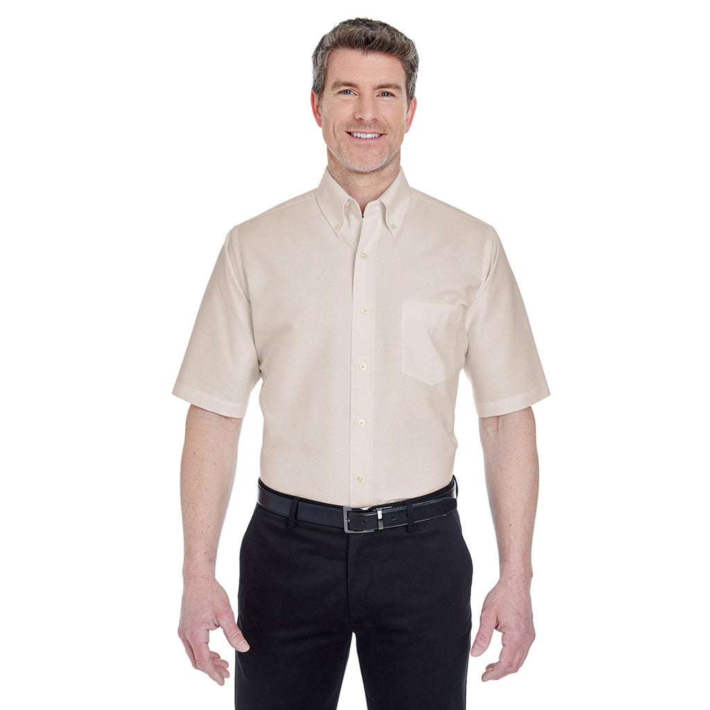 UltraClub Men's Tan Classic Wrinkle-Resistant Short-Sleeve Oxford