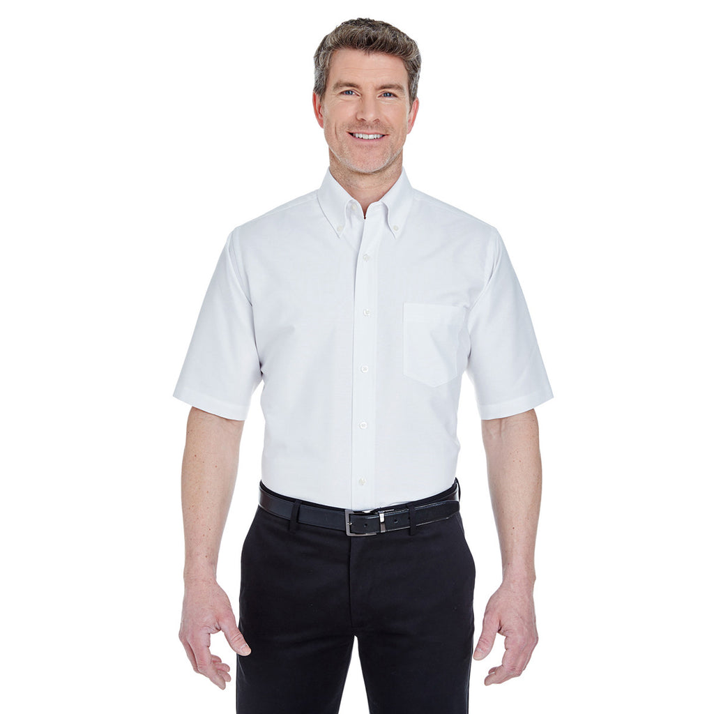 UltraClub Men's White Classic Wrinkle-Resistant Short-Sleeve Oxford