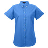 UltraClub Women's French Blue Classic Wrinkle-Resistant Short-Sleeve Oxford