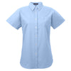 UltraClub Women's Light Blue Classic Wrinkle-Resistant Short-Sleeve Oxford