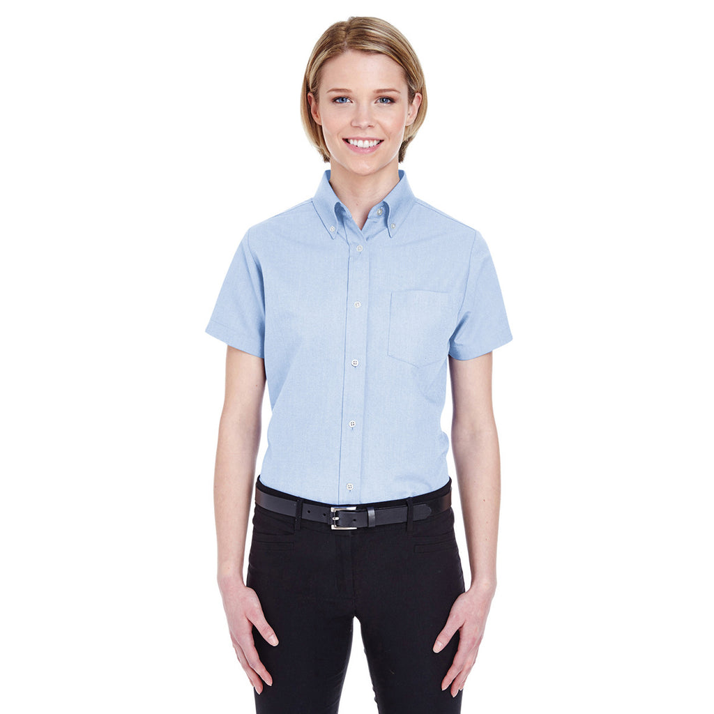 UltraClub Women's Light Blue Classic Wrinkle-Resistant Short-Sleeve Oxford