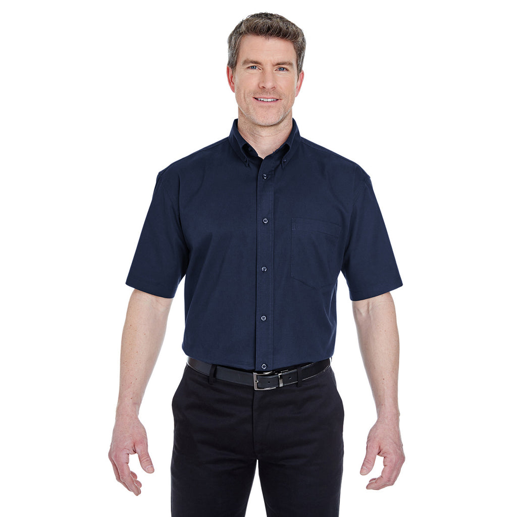 UltraClub Men's Navy Short-Sleeve Whisper Twill