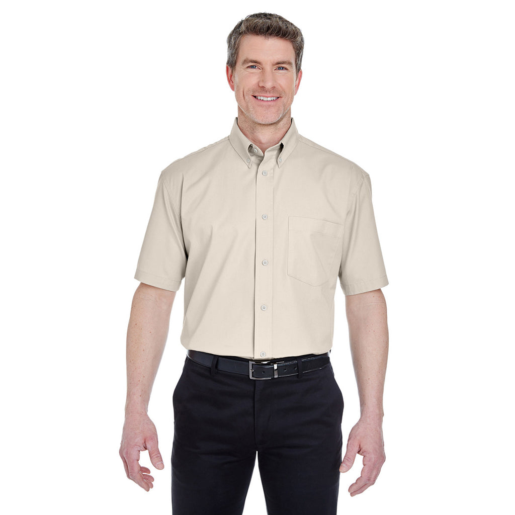 UltraClub Men's Stone Short-Sleeve Whisper Twill