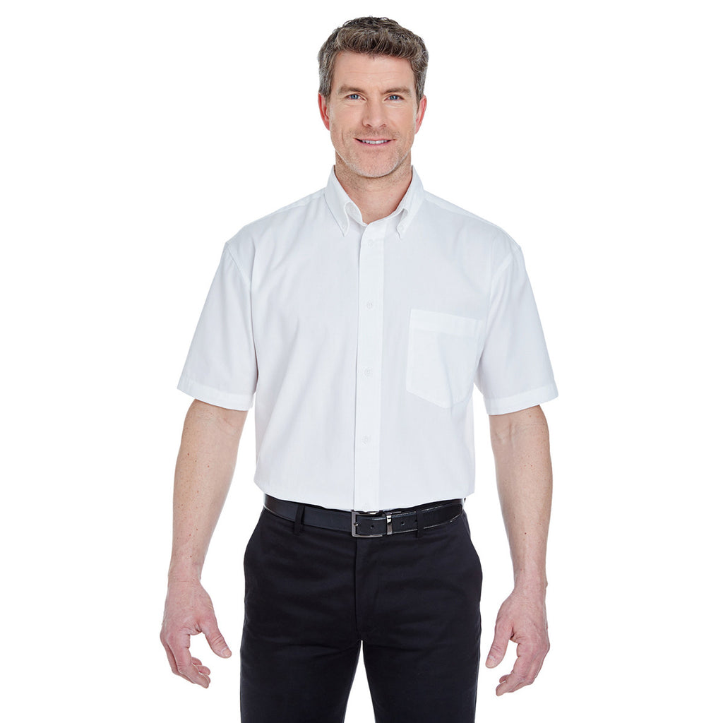 UltraClub Men's White Short-Sleeve Whisper Twill