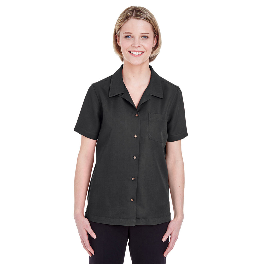 UltraClub Women's Black Cabana Breeze Camp Shirt